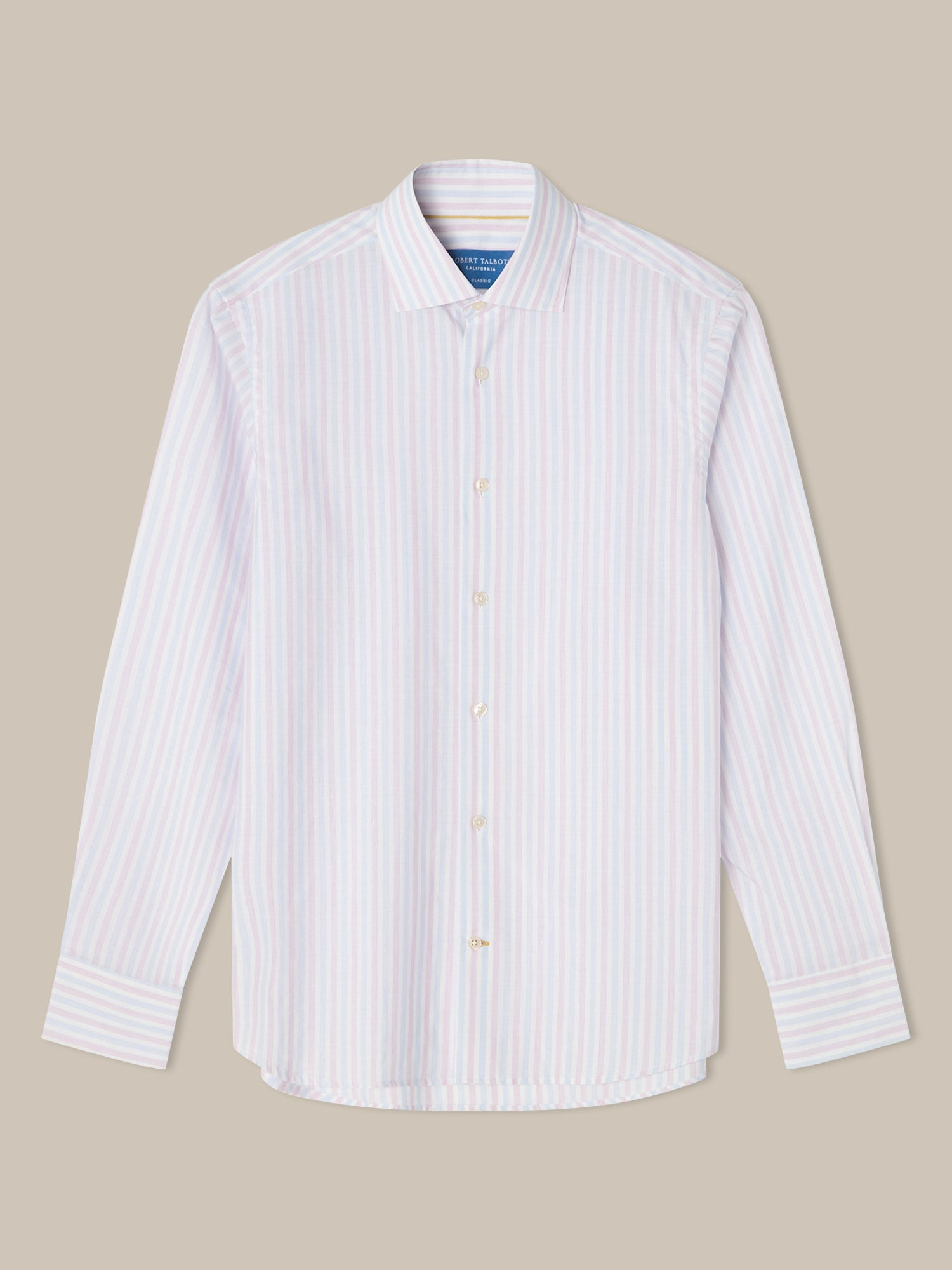 Reynolds Blue Multi Thin Stripe Cotton Linen Blend Shirt in Contemporary Fit-16-RASPBERRY-ROBERT TALBOTT-Levy's Clothier