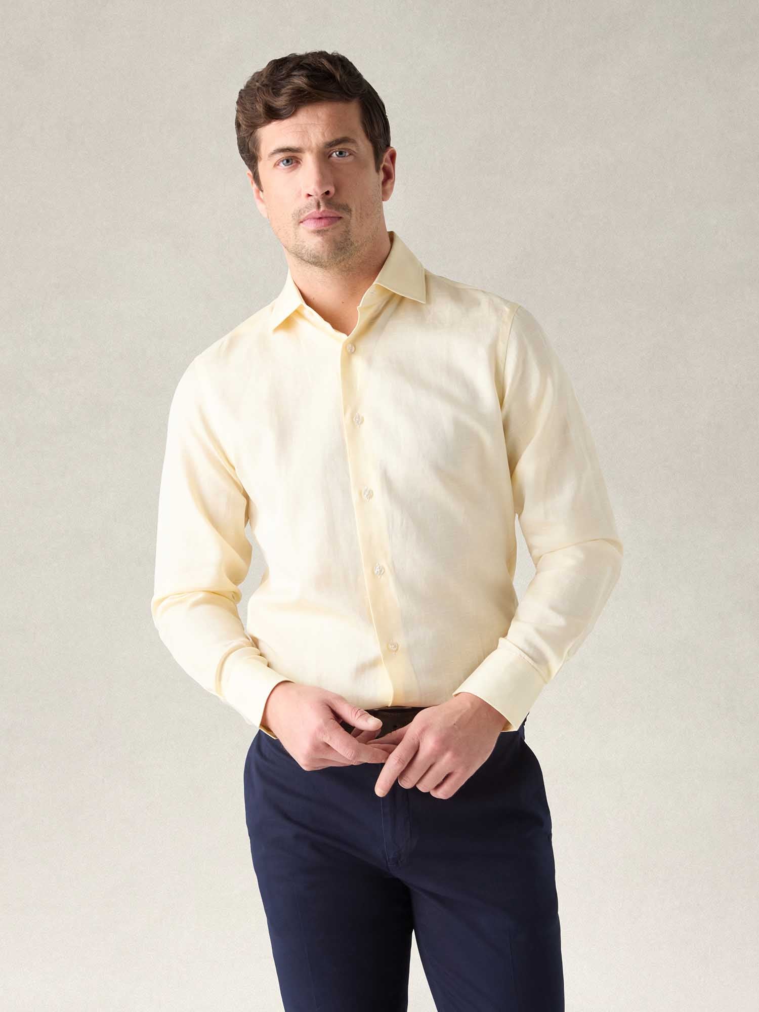Reynolds Cotton Linen Blend Shirt in Contemporary Fit-S-YELLOW-ROBERT TALBOTT-Levy's Clothier