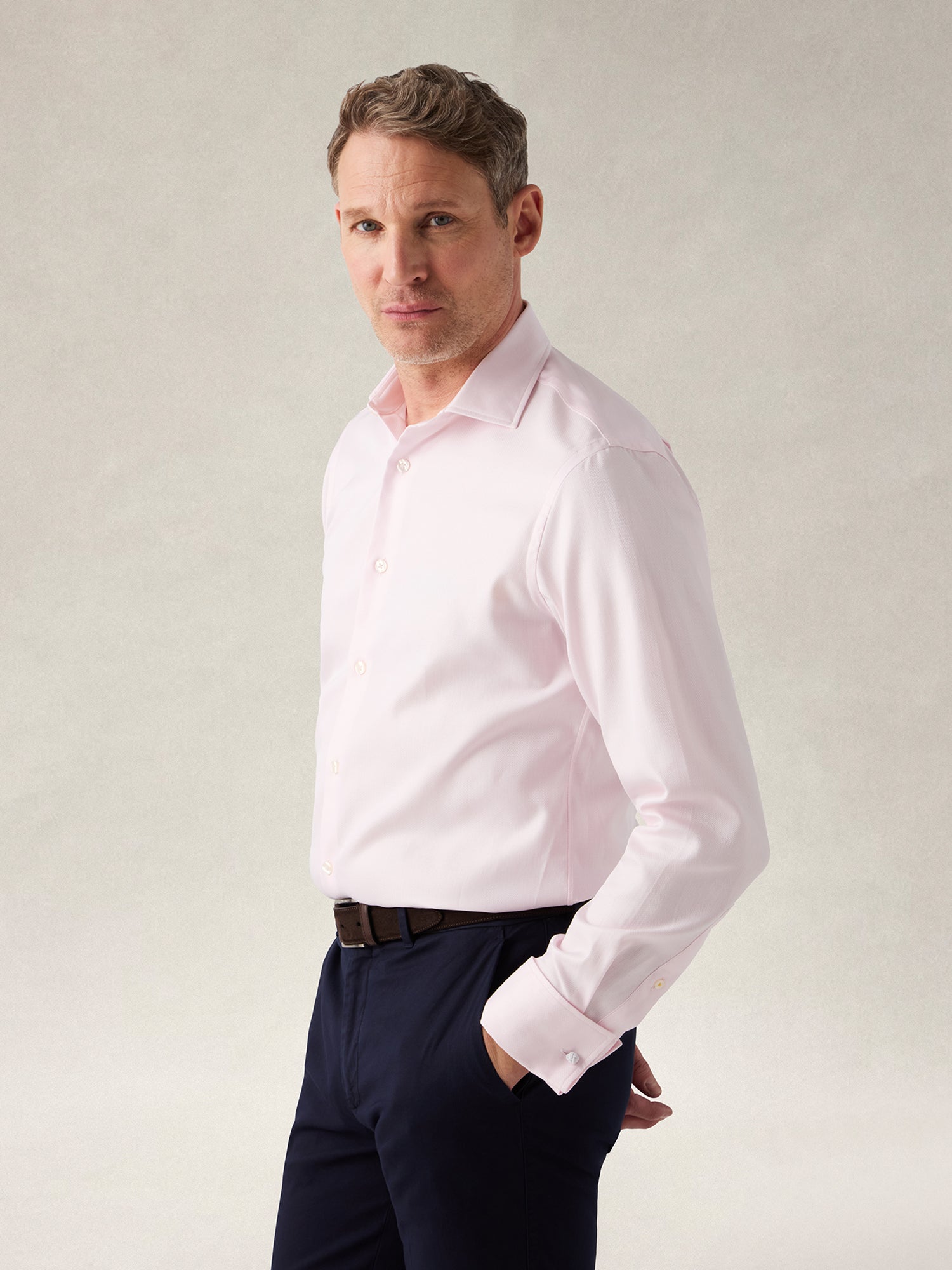 Reynolds Contemporary French Cuff Herringbone Shirt - Pink-15-PINK-ROBERT TALBOTT-Levy's Clothier