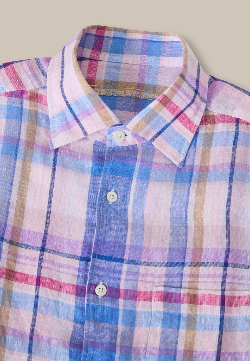 Morgan Plaid Linen Short Sleeve Shirt-S-PINK MULTI-ROBERT TALBOTT-Levy's Clothier