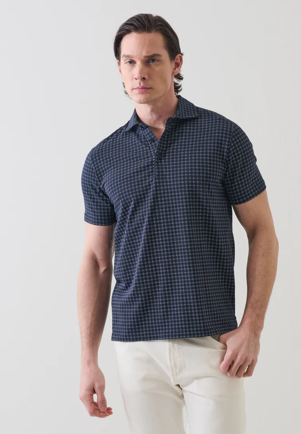 Pima Cotton Stretch Micro Geometric Print Polo
