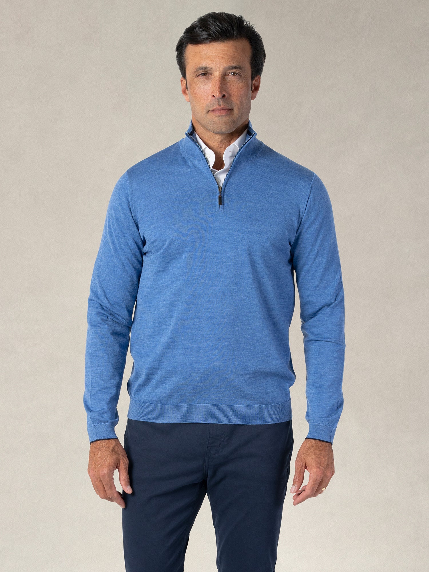 Eastwood Quarter Zip Sweater-M-SKY BLUE WITH NAVY TIPPING-ROBERT TALBOTT-Levy's Clothier
