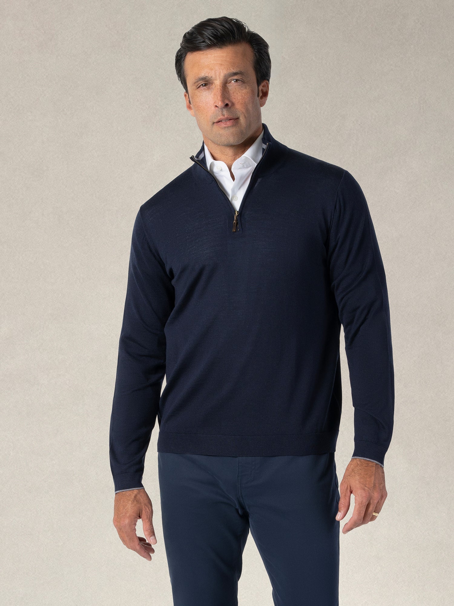Eastwood Quarter Zip Sweater-M-SKY BLUE WITH NAVY TIPPING-ROBERT TALBOTT-Levy's Clothier