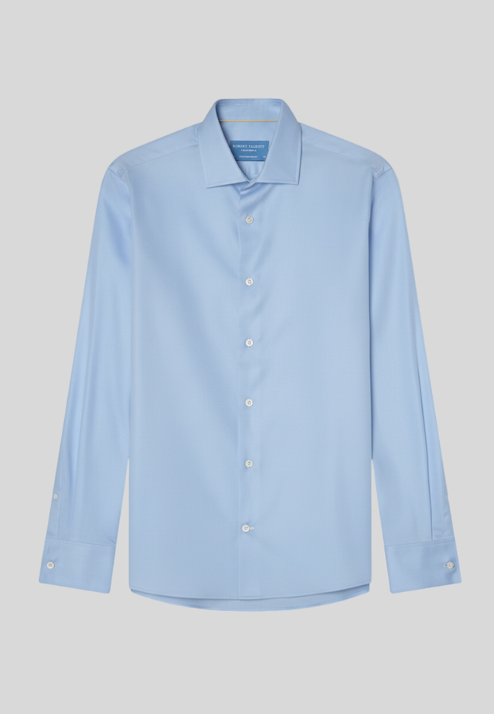 Reynolds Contemporary French Cuff Herringbone Shirt - Light Blue-15-LIGHT BLUE-ROBERT TALBOTT-Levy's Clothier