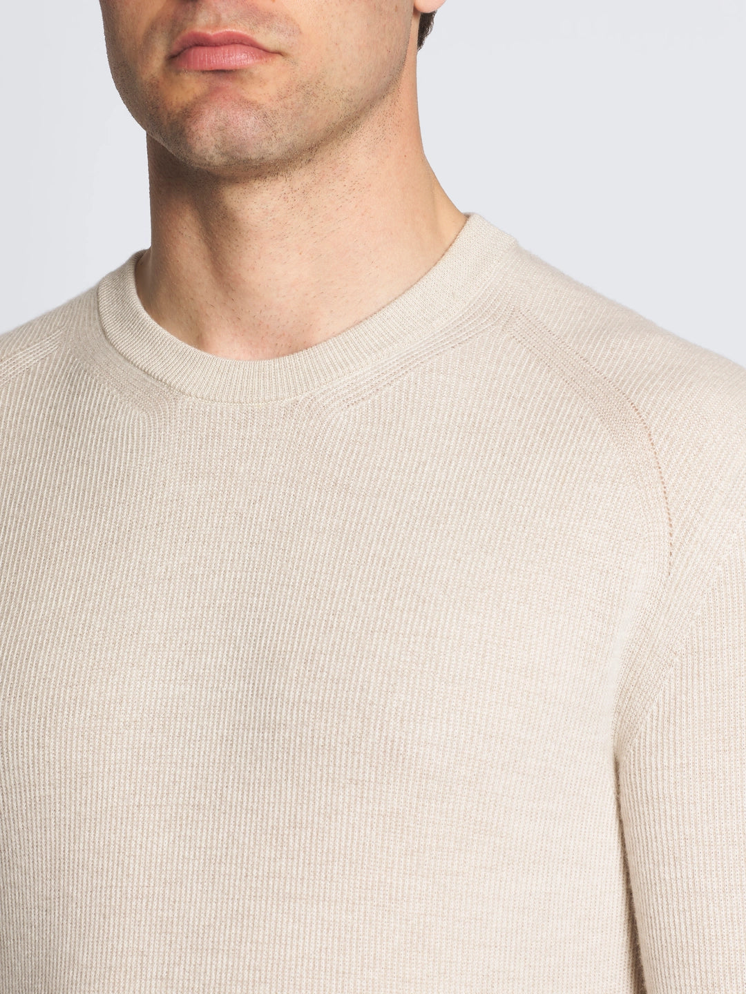 Beige and White Cashmere and Wool Crewneck Sweater