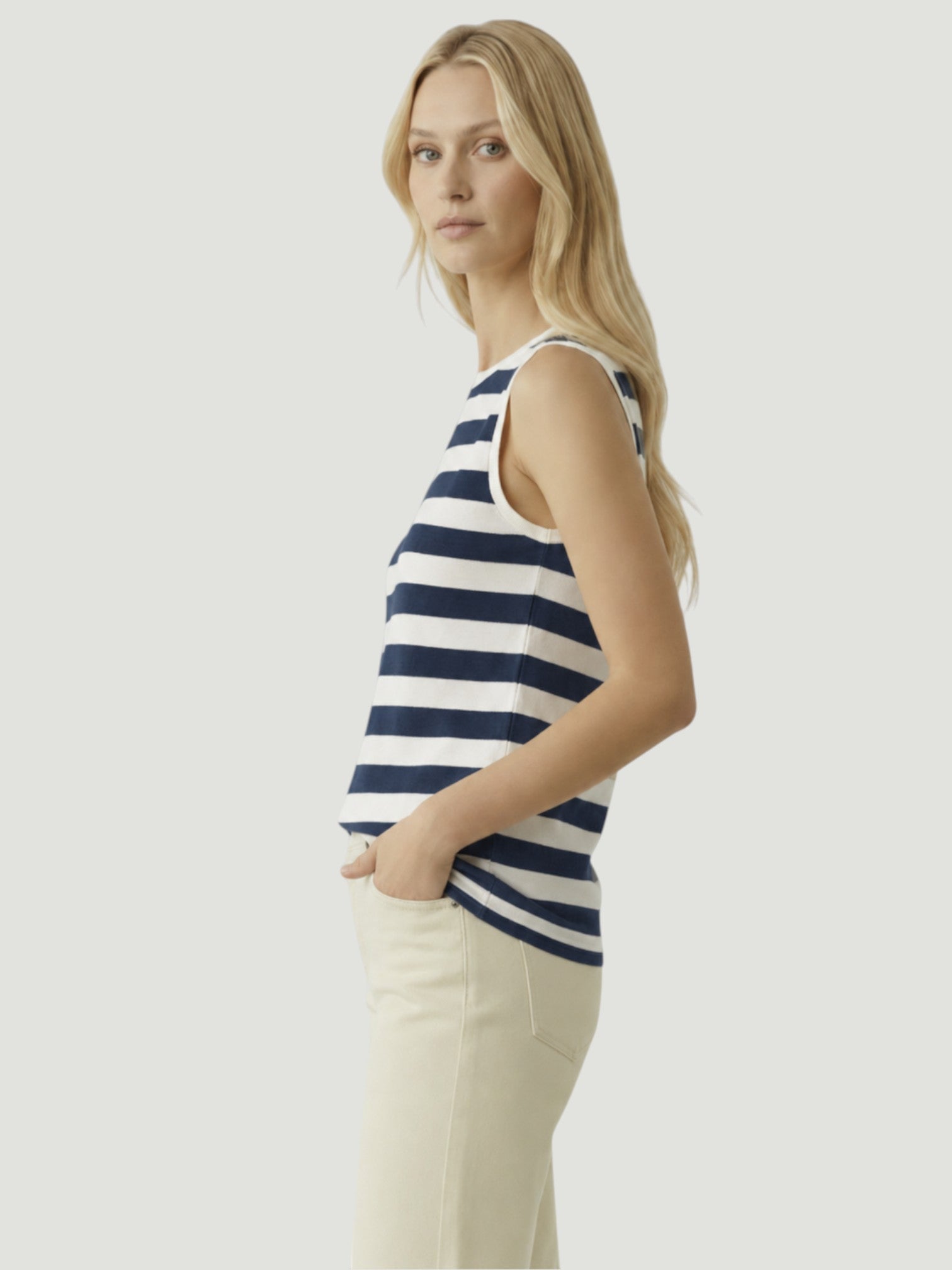 Soft Touch Semi Relaxed Stripe Boatneck Tank - Marine-XS-MARINE-MAJESTIC TEES-Levy's Clothier