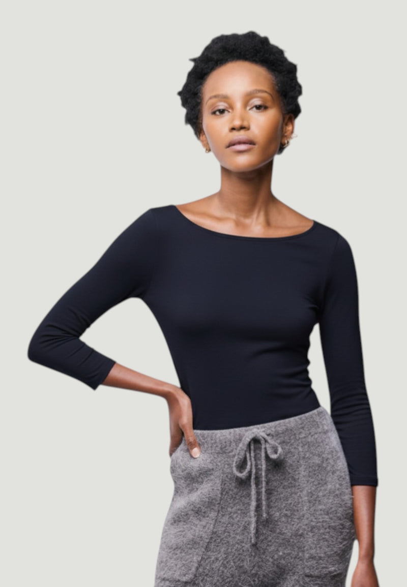 Adele Boat Neck T-shirt in Viscose / Elastane - Blue Moon-XS-BLUE MOON-MAJESTIC TEES-Levy's Clothier