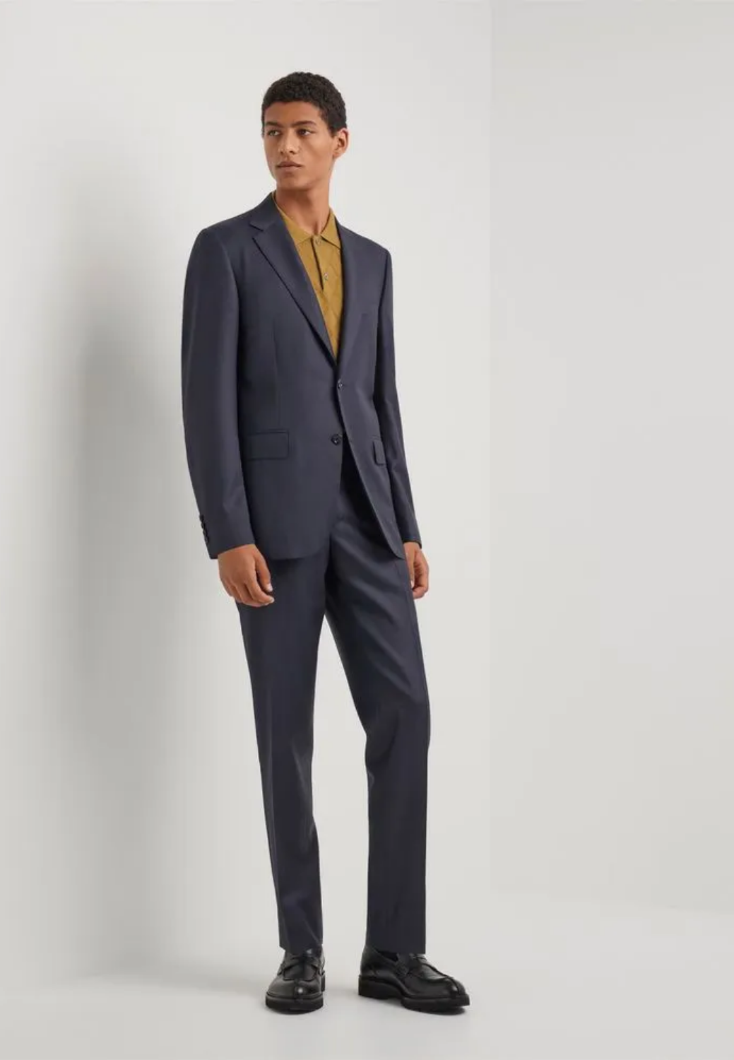 100% Wool Suit with Single Breasted 2 Button Jacket - Navy Blue