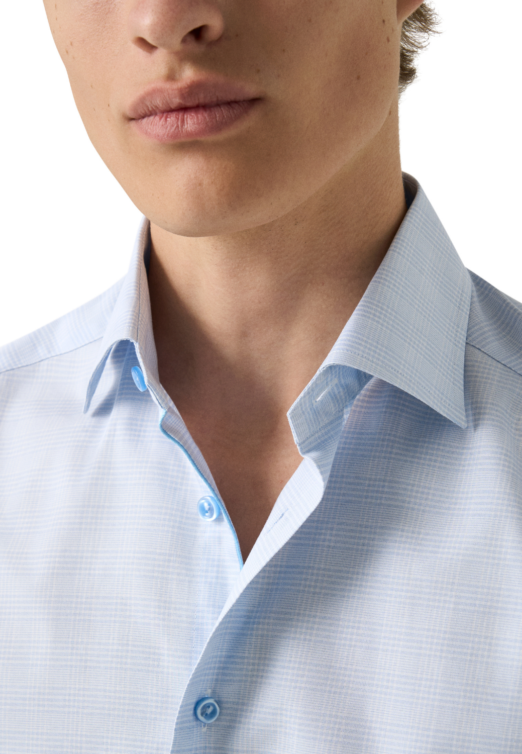 Prince of Wales Check Twill Shirt - Light Blue-15.5-LIGHT BLUE-ETON OF SWEDEN-Levy's Clothier