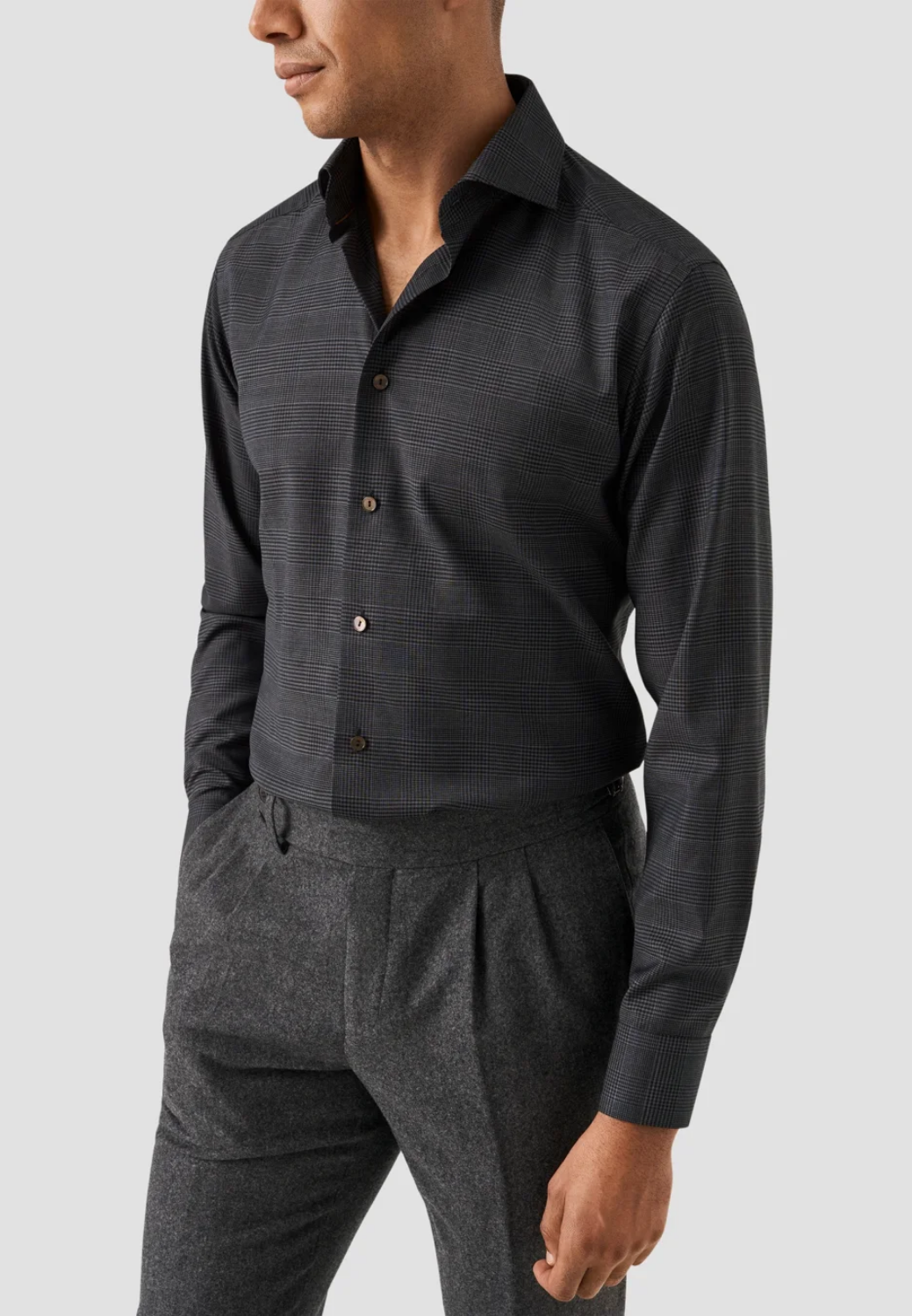Check 120 Merino Wool Shirt-15.5-GREY-ETON OF SWEDEN-Levy's Clothier