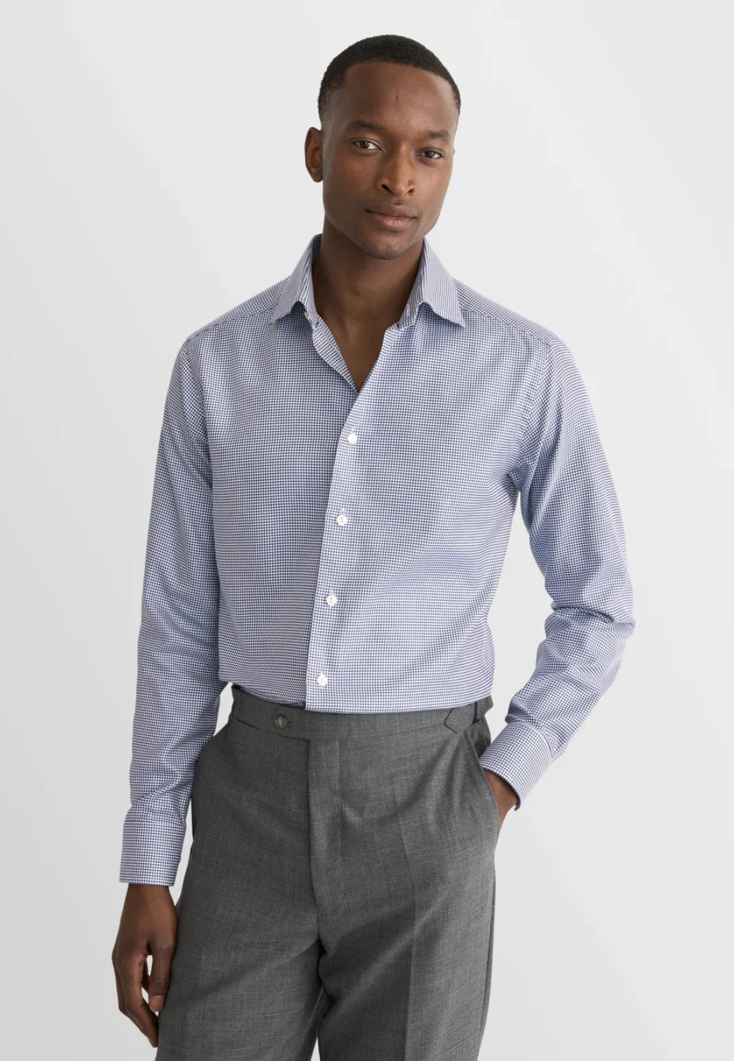 Houndstooth King Twill Shirt - Blue-15.5-BLUE-ETON OF SWEDEN-Levy's Clothier