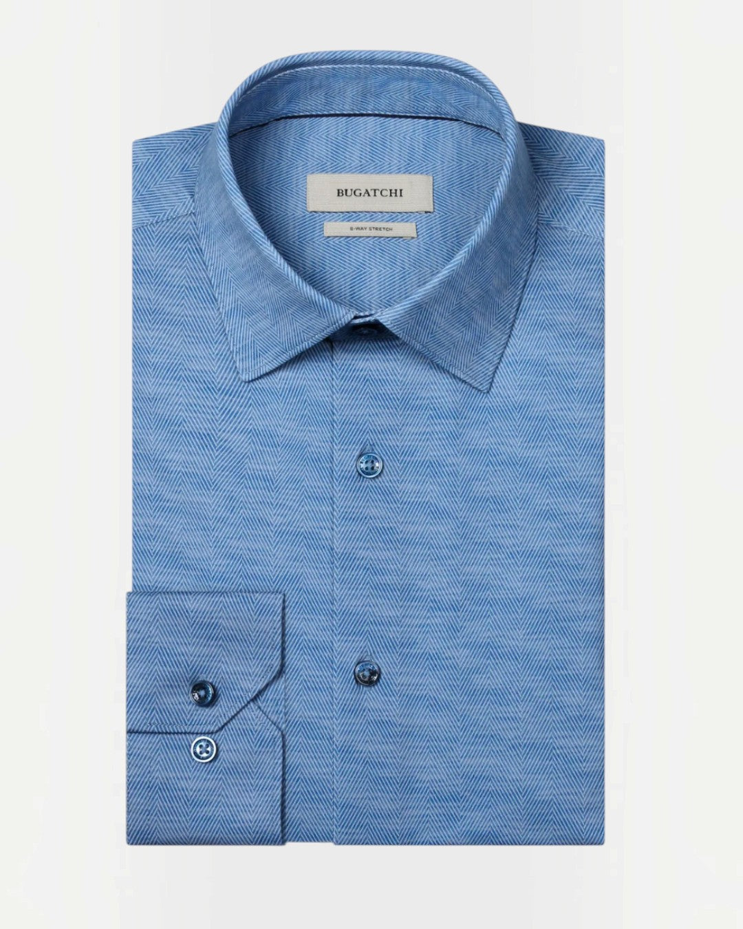 James OoohCotton Herringbone Shirt in Marine Blue-S-Marine Blue-BUGATCHI-Levy's Clothier