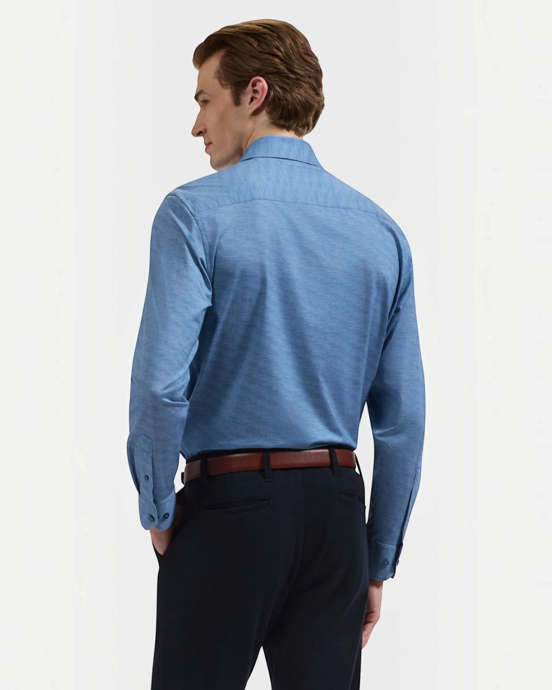 James OoohCotton Herringbone Shirt in Marine Blue-S-Marine Blue-BUGATCHI-Levy's Clothier