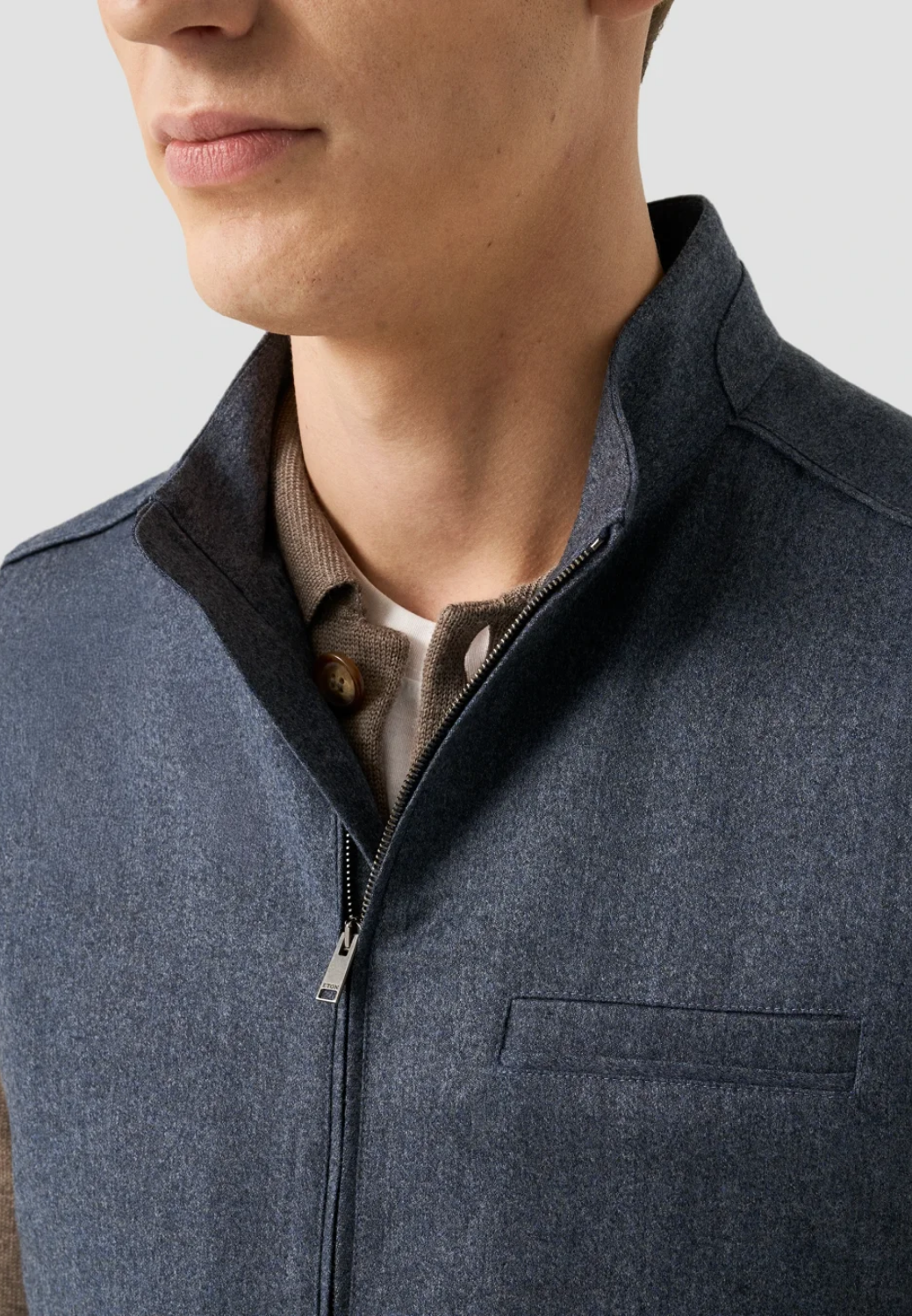 Solid Wool Flannel Vest - Blue-M-28-ETON OF SWEDEN-Levy's Clothier