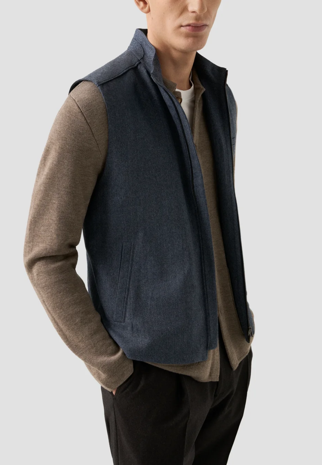 Solid Wool Flannel Vest - Blue-M-28-ETON OF SWEDEN-Levy's Clothier