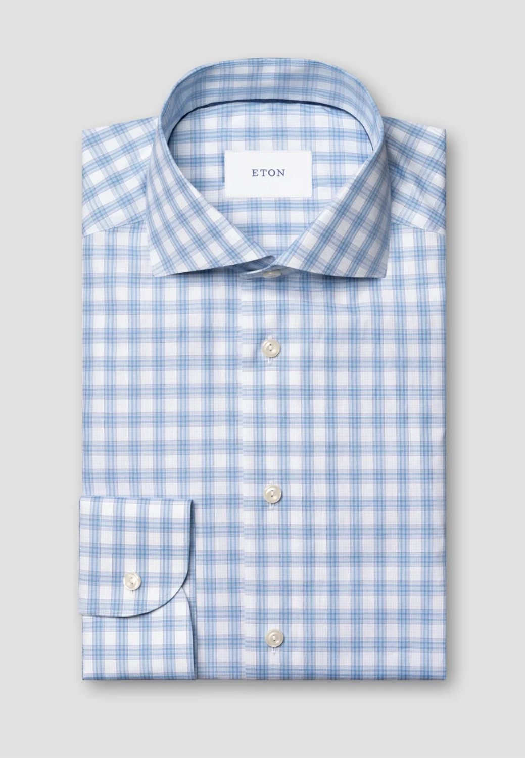 Breeze Poplin Plaid Shirt - Mid Blue-16-ETON OF SWEDEN-Levy's Clothier