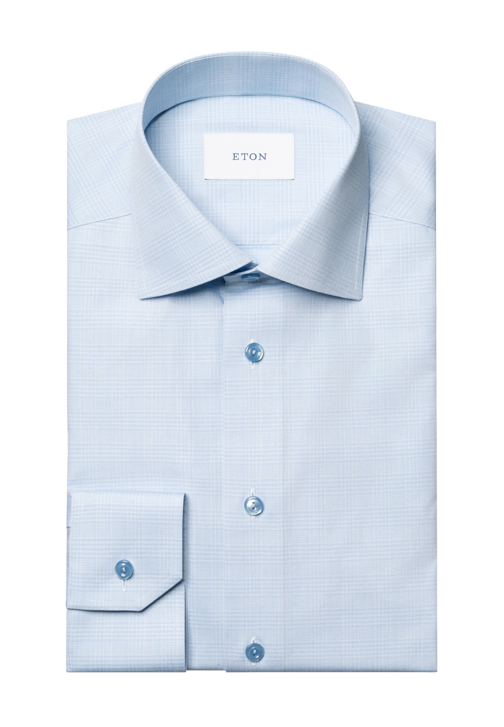 Prince of Wales Check Twill Shirt-15.5-LIGHT BLUE-ETON OF SWEDEN-Levy's Clothier