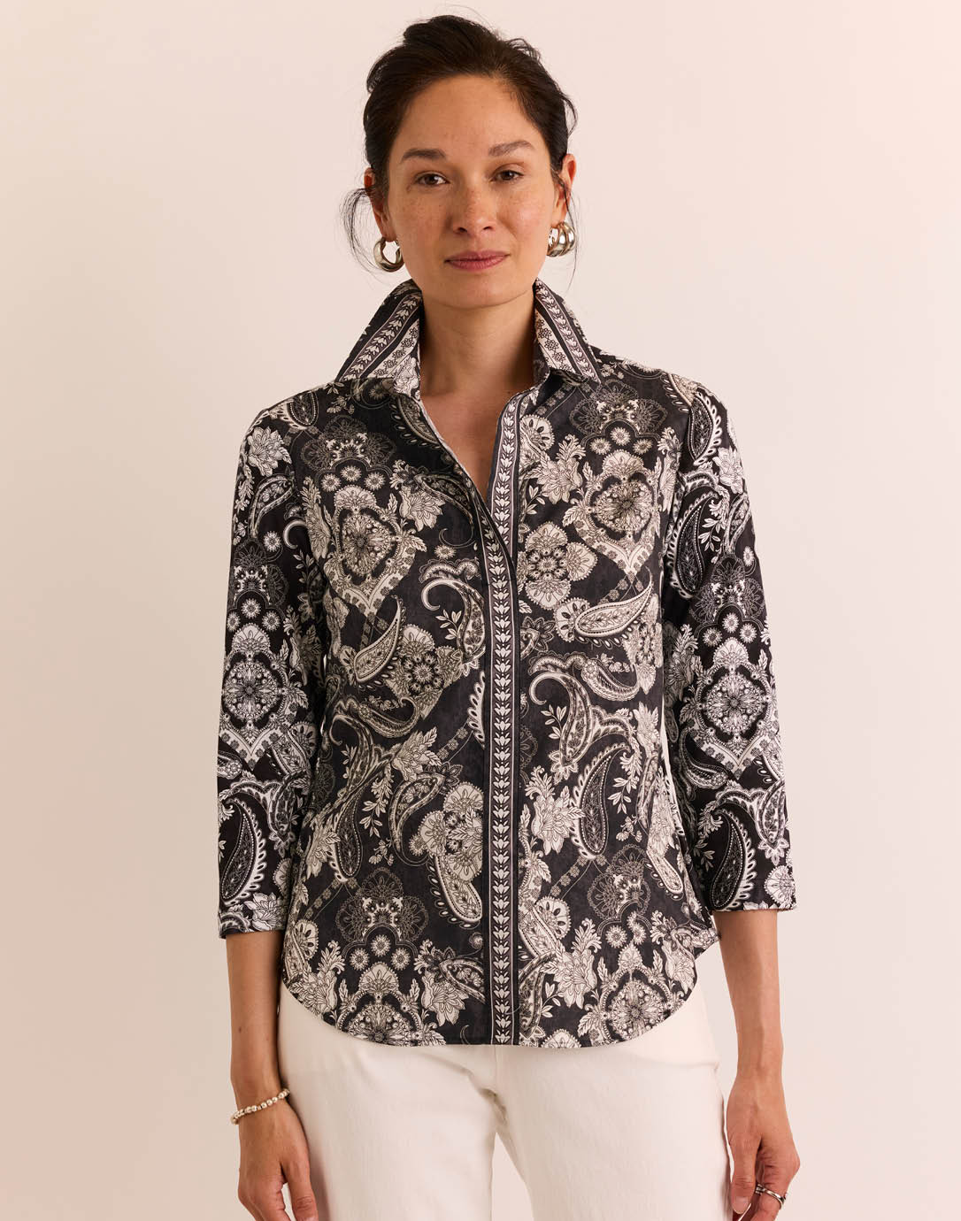 Lizette 3/4 Sleeve Painted Paisley Top-XS-Black Paisley-HINSON WU-Levy's Clothier