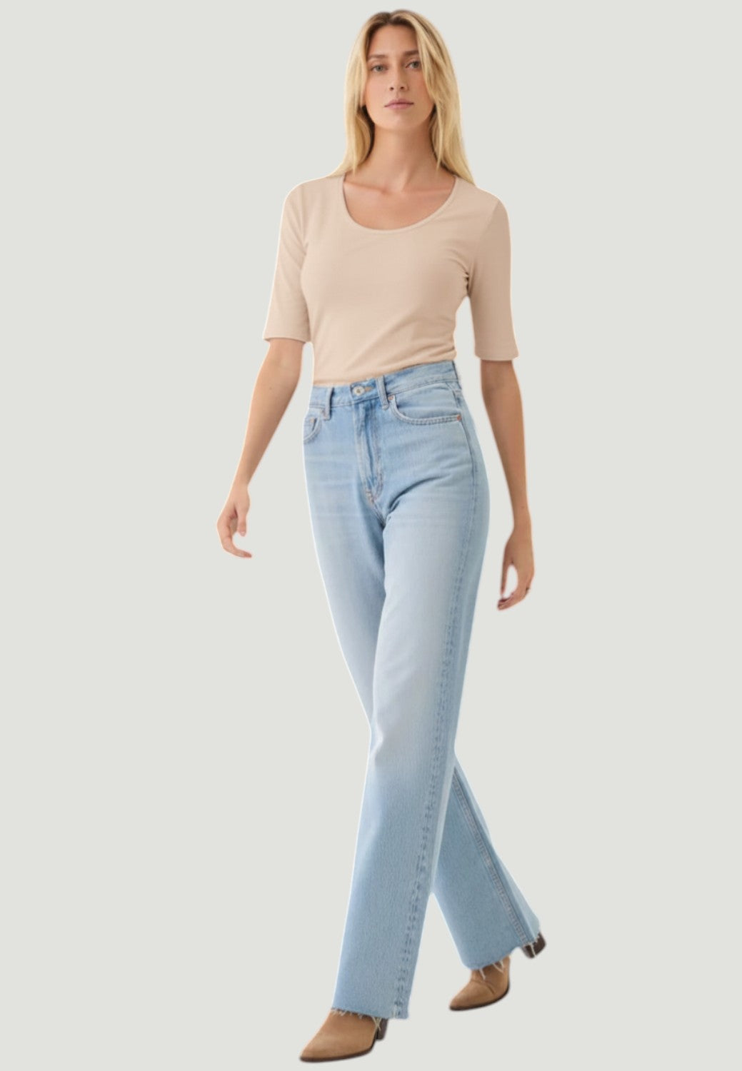 Soft Touch Elbow Sleeve Scoop Neck T-Shirt - Ecru-XS-ECRU-MAJESTIC TEES-Levy's Clothier