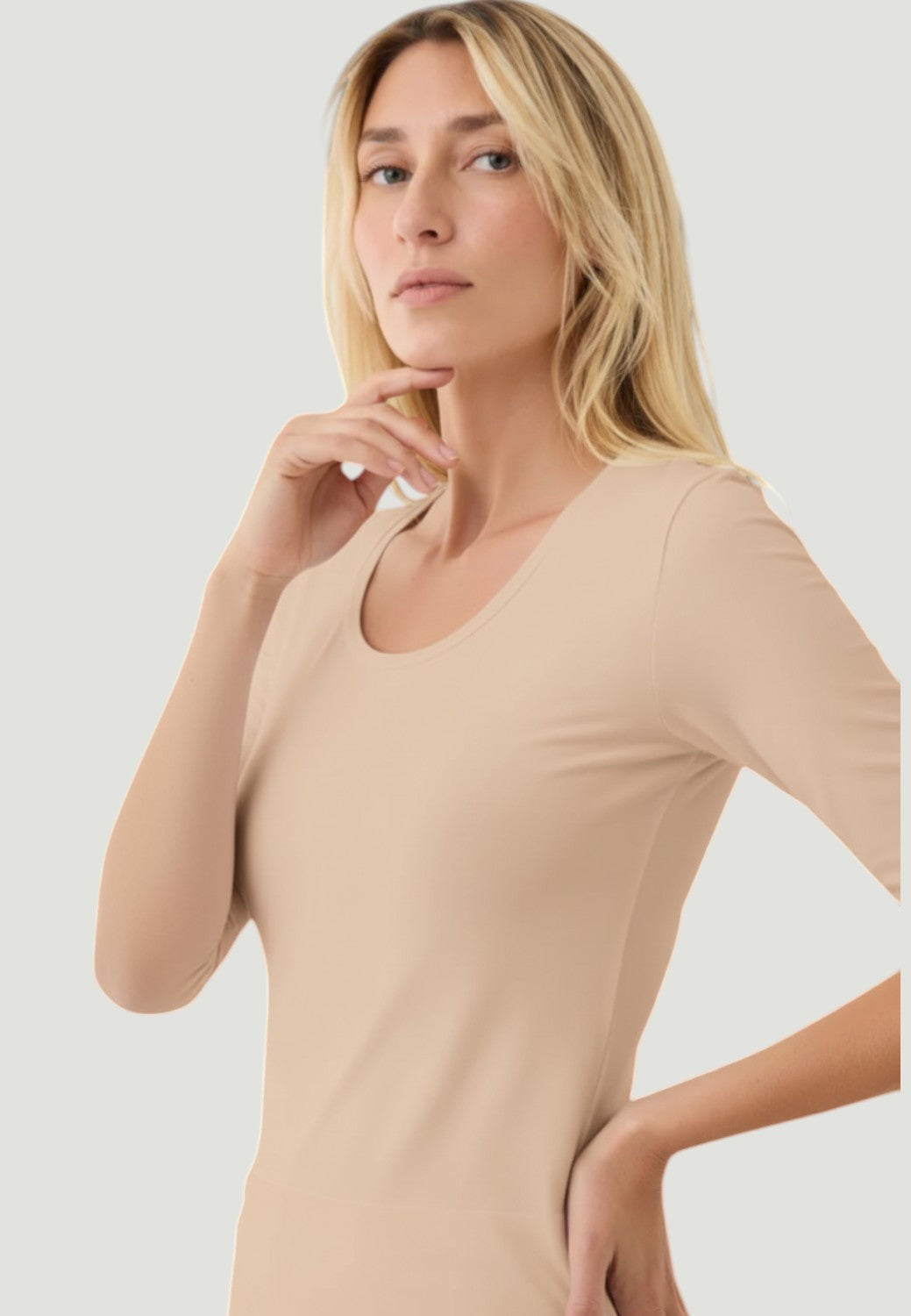 Soft Touch Elbow Sleeve Scoop Neck T-Shirt - Ecru-XS-ECRU-MAJESTIC TEES-Levy's Clothier