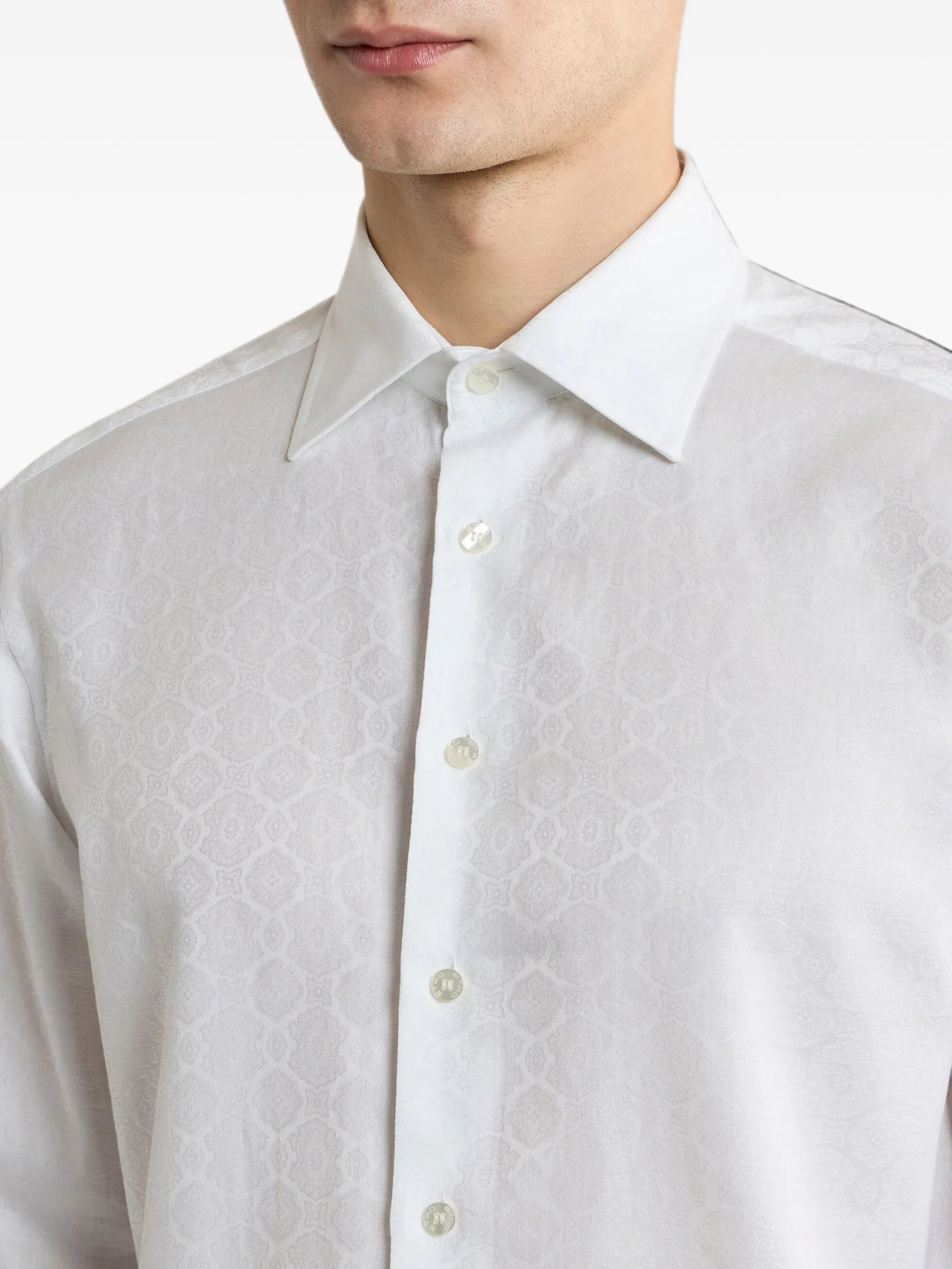 Cotton Jacquard Shirt with Medallion Motif - White