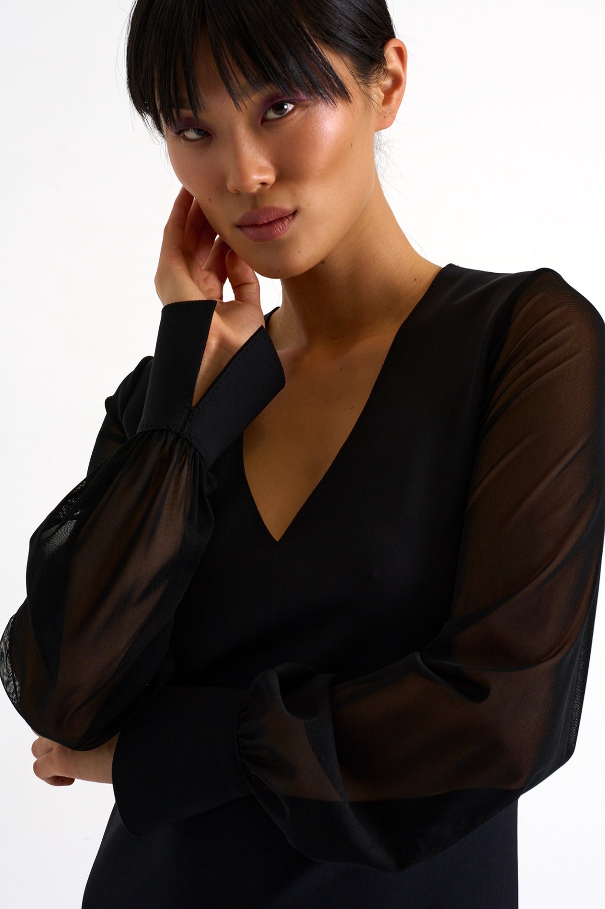 Sheer Long Sleeve Dress - Black