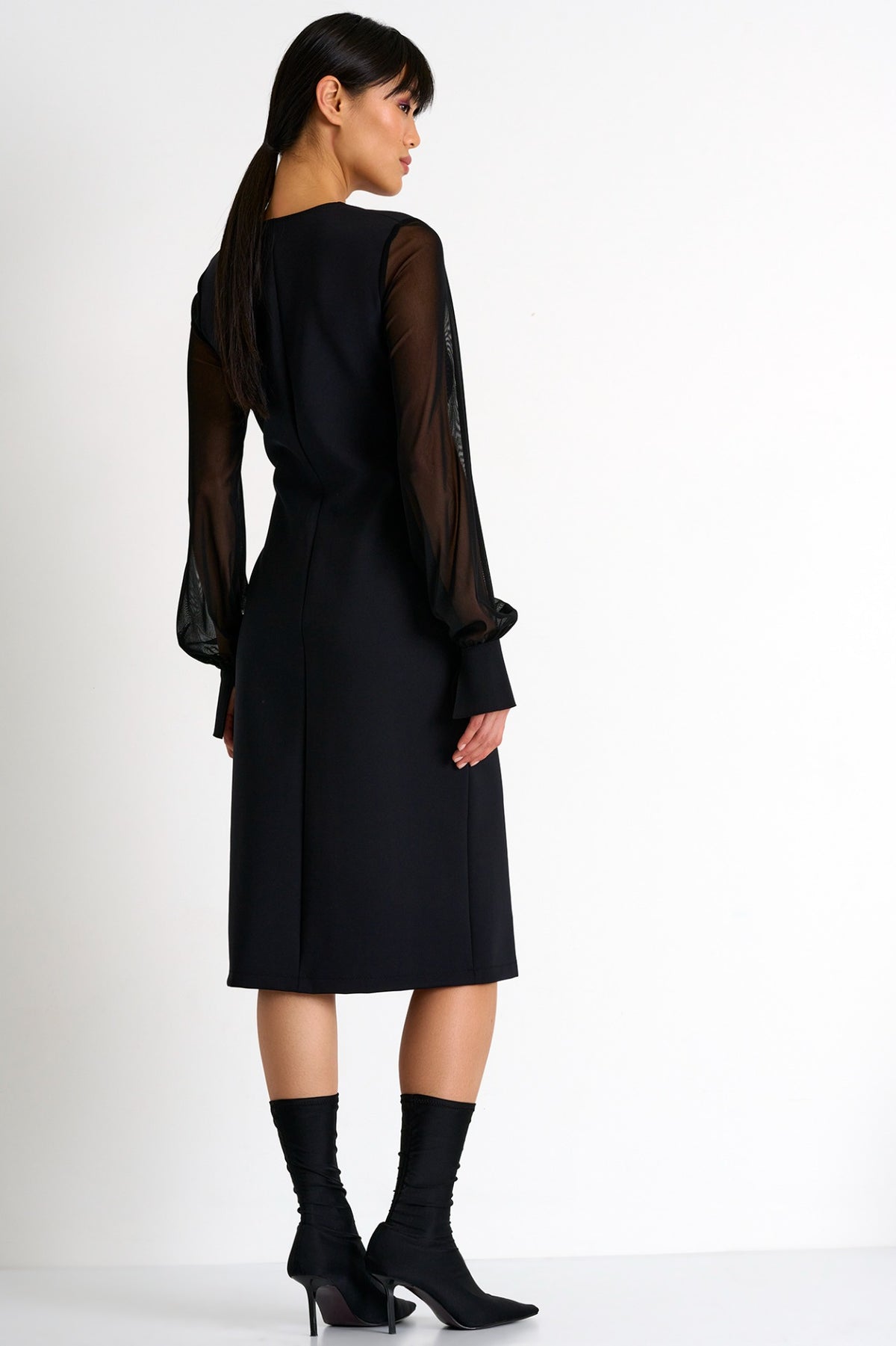 Sheer Long Sleeve Dress - Black