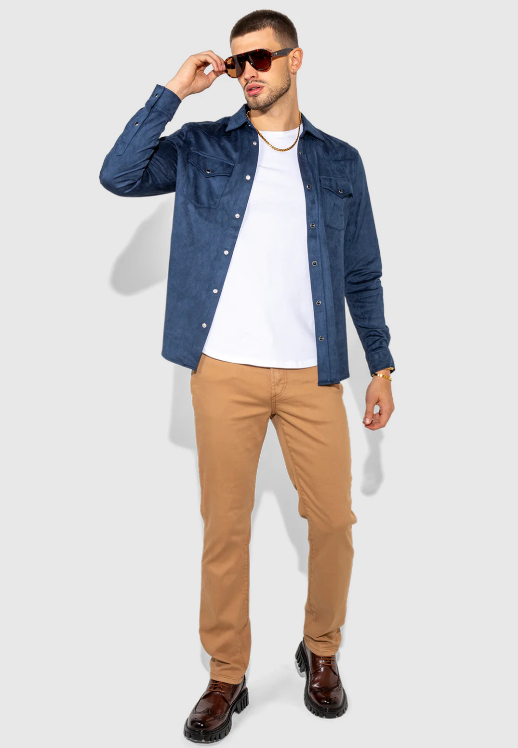 Eastwood Butter Suede Button-Down Shirt - Navy-M-MONFRÈRE-Levy's Clothier