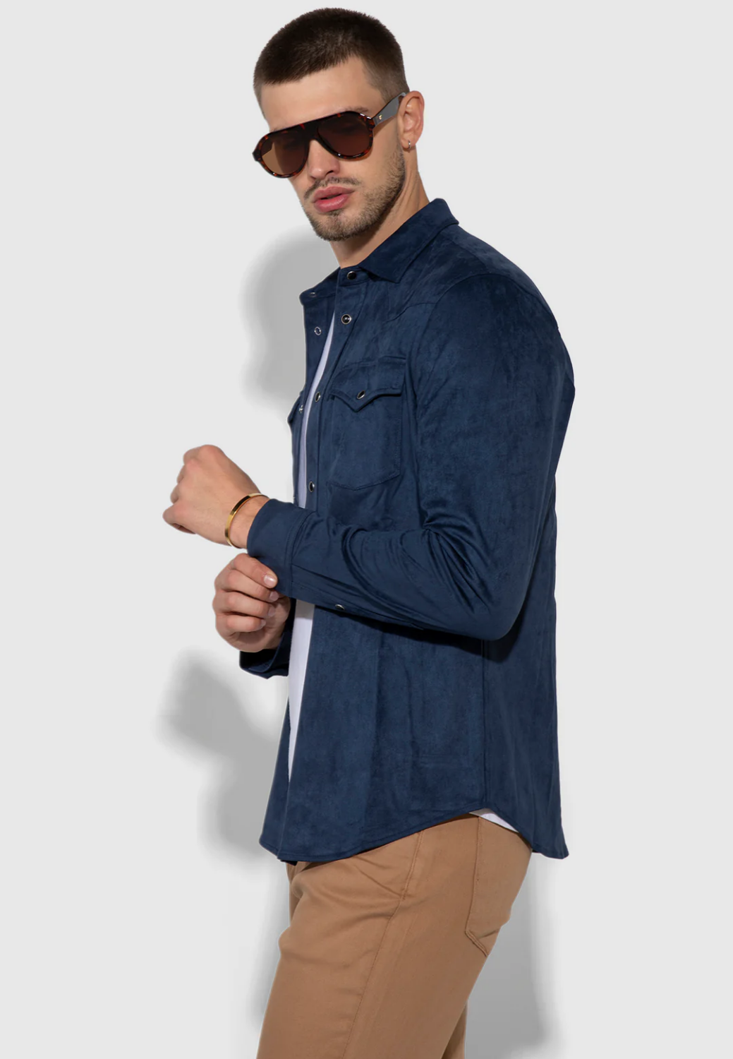Eastwood Butter Suede Button-Down Shirt - Navy-M-MONFRÈRE-Levy's Clothier