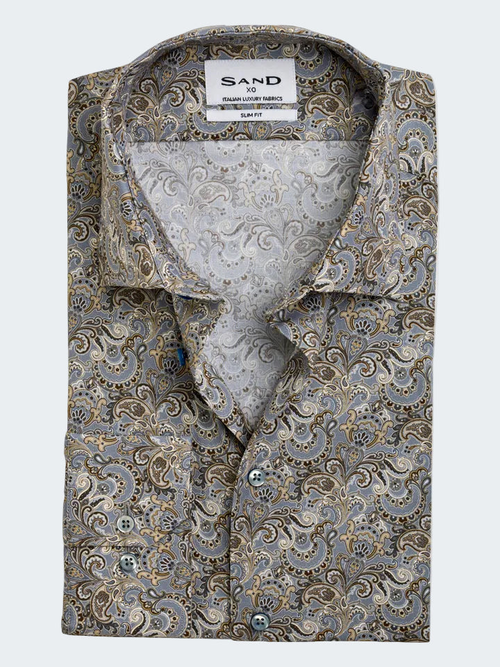 Sand Copenhagen Paisley Print Cotton Poplin Slim Shirt-M-Brown Paisley Print-SAND-Levy's Clothier