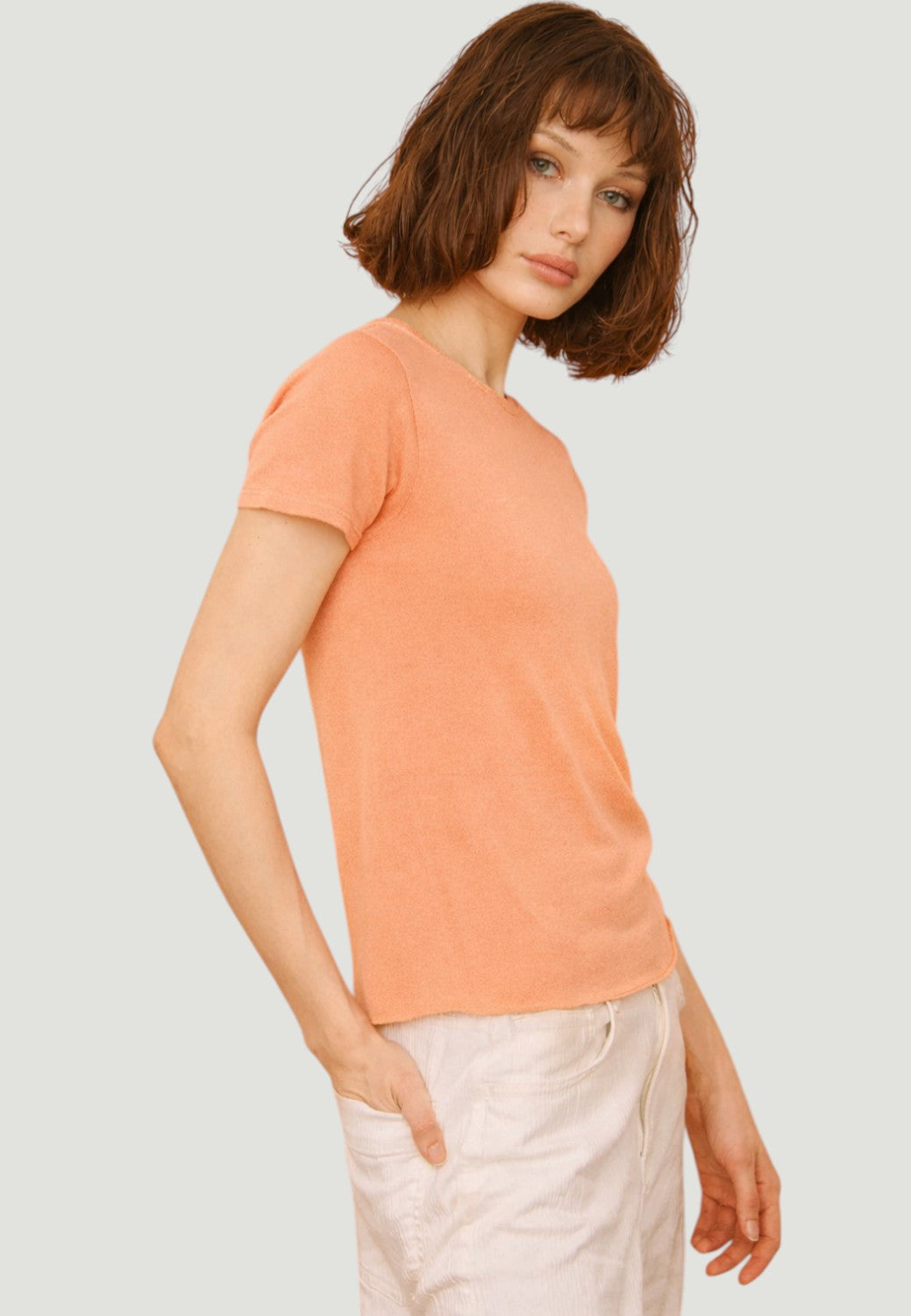 Cashmere Short Sleeve Crewneck Shirt - Papaya-XS-PAPAYA-MAJESTIC TEES-Levy's Clothier