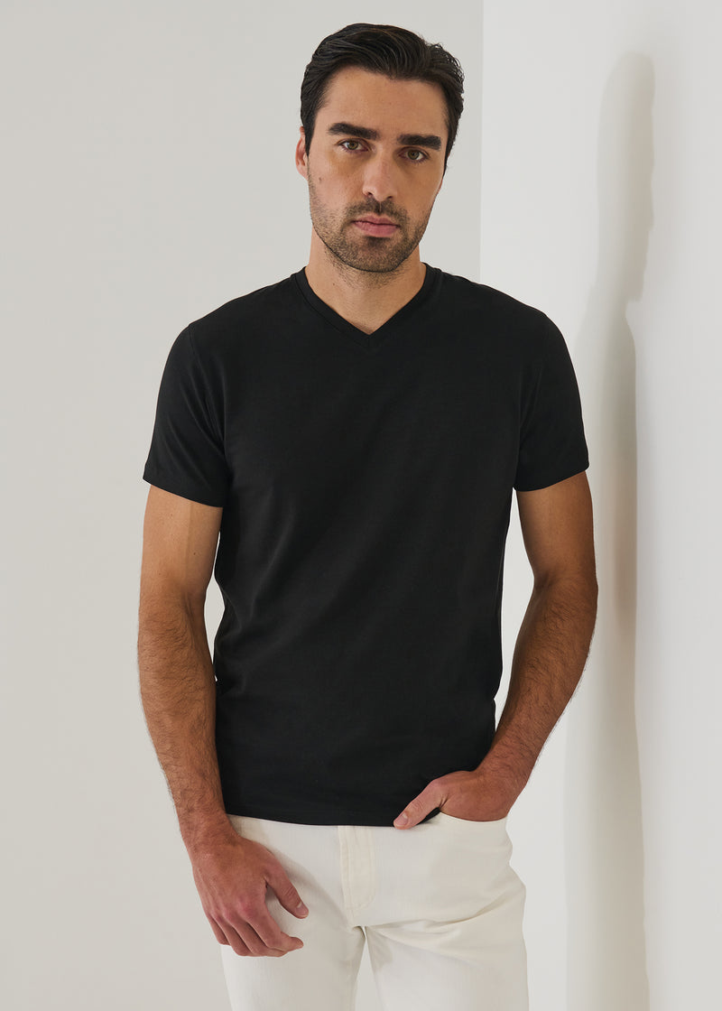 Pima Cotton Stretch V-Neck T-Shirt-S-BLACK-PATRICK ASSARAF-Levy's Clothier
