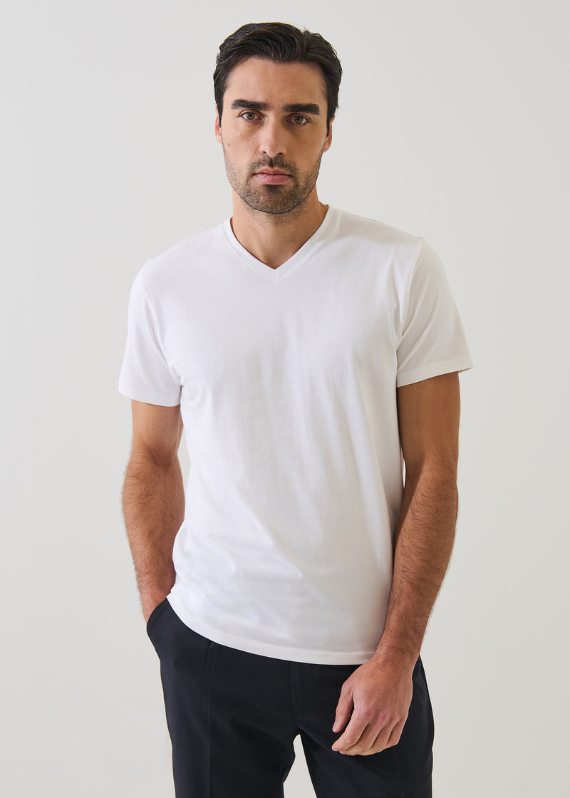 Pima Cotton Stretch V-Neck T-Shirt-S-WHITE-PATRICK ASSARAF-Levy's Clothier