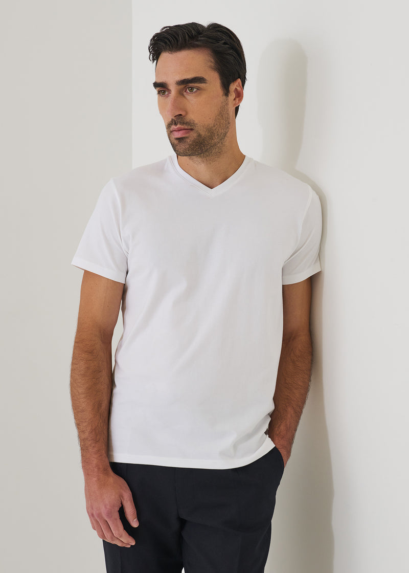 Pima Cotton Stretch V-Neck T-Shirt-S-NAVY-PATRICK ASSARAF-Levy's Clothier