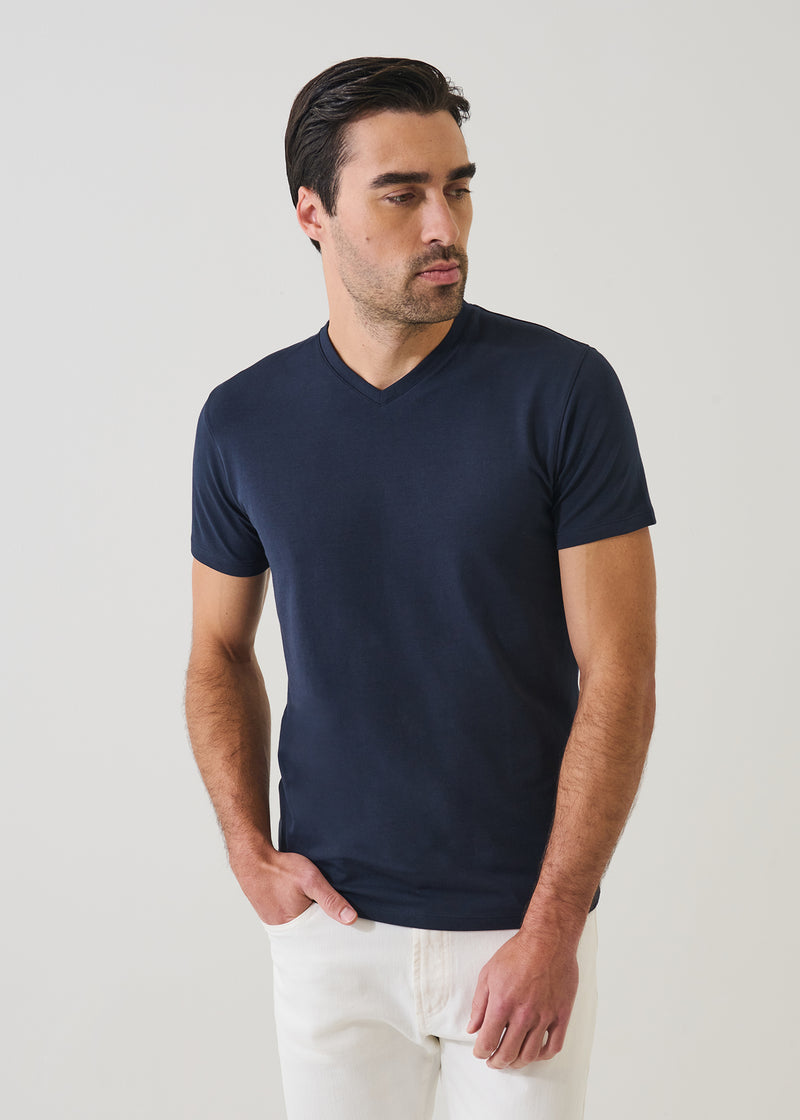 Pima Cotton Stretch V-Neck T-Shirt-S-NAVY-PATRICK ASSARAF-Levy's Clothier