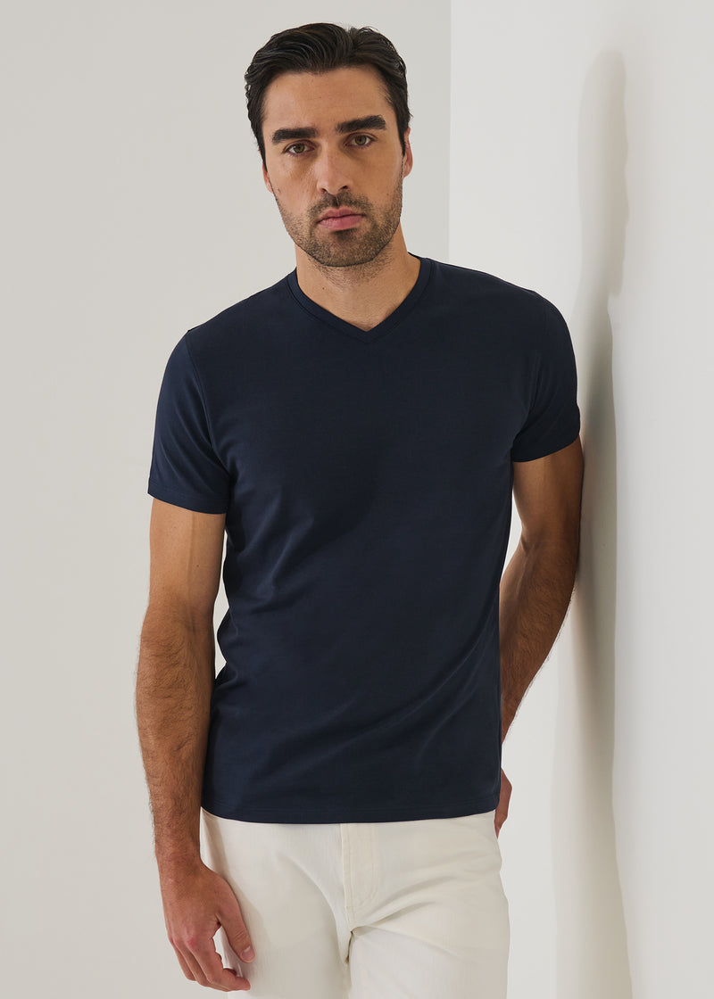 Pima Cotton Stretch V-Neck T-Shirt-S-NAVY-PATRICK ASSARAF-Levy's Clothier