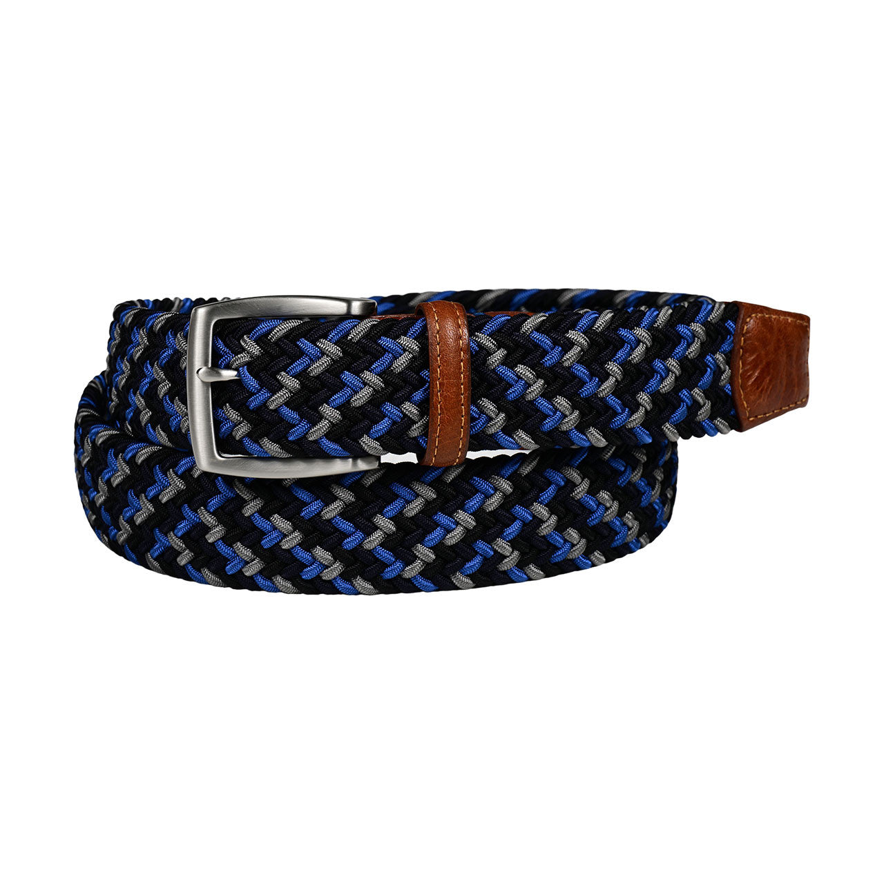 Torino Leather Italian Woven Rayon Stretch Belt with Taurus Tabs - Black and Blue Multi-32-Black and Blue Multi-TORINO LEATHER-Levy's Clothier