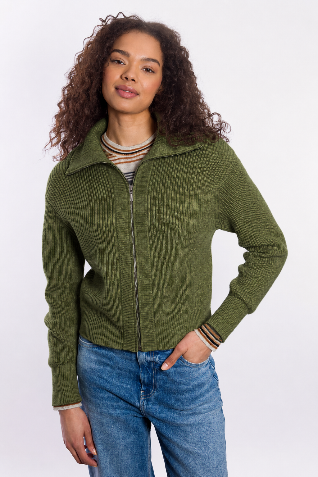 TEXTURED ZIP MOCK CARDIGAN
