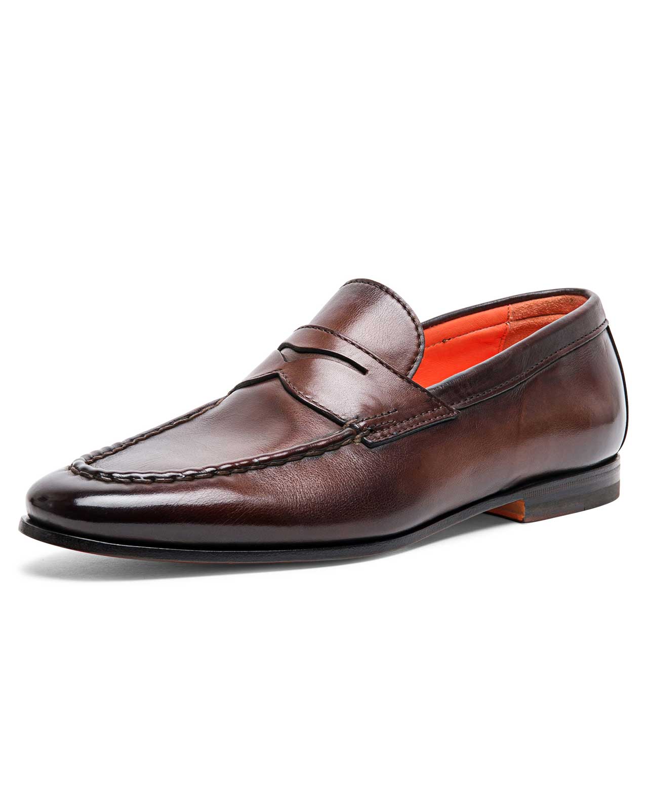 Door Penny Loafer-7 M-Dark Brown-Santoni-Levy's Clothier