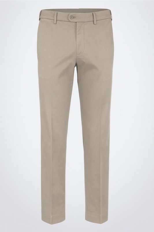 Supima Sateen Italian Luxury Flat Front Cotton Trouser in Stone Grey