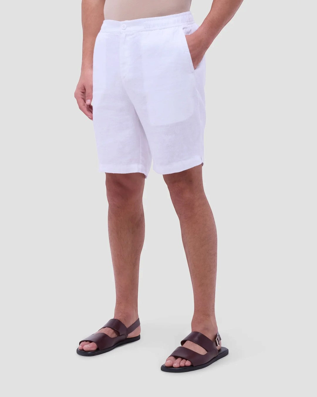 Linen Drawstring Shorts-S-WHITE-BUGATCHI-Levy's Clothier