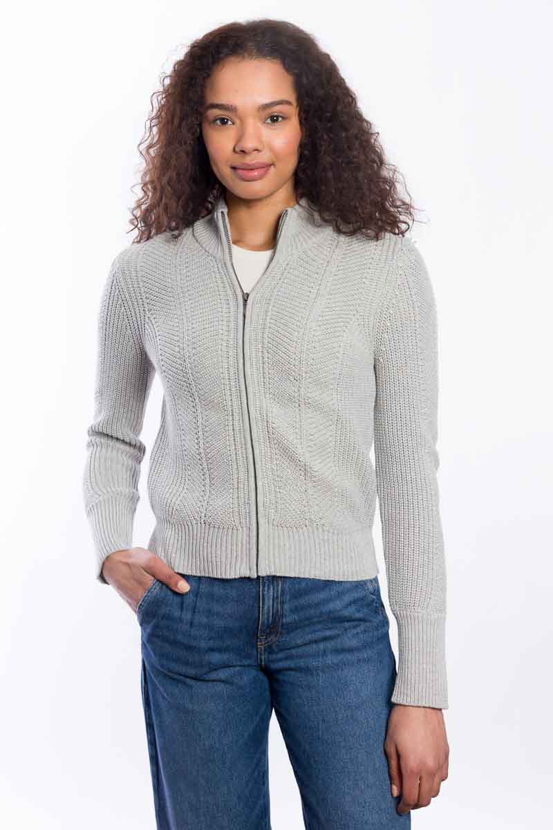 FASHIONED RIB ZIP MOCK CARDIGAN