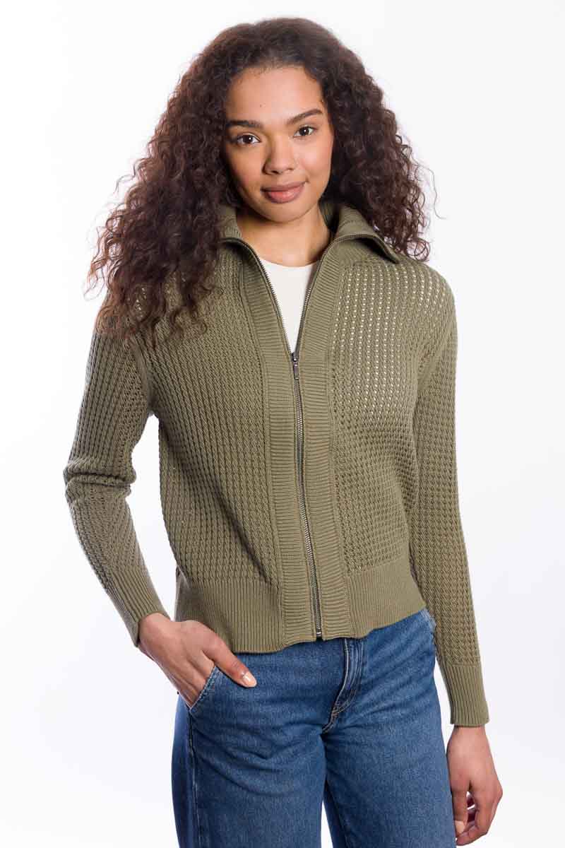 OPENWORK ZIP COLLARED CARDIGAN