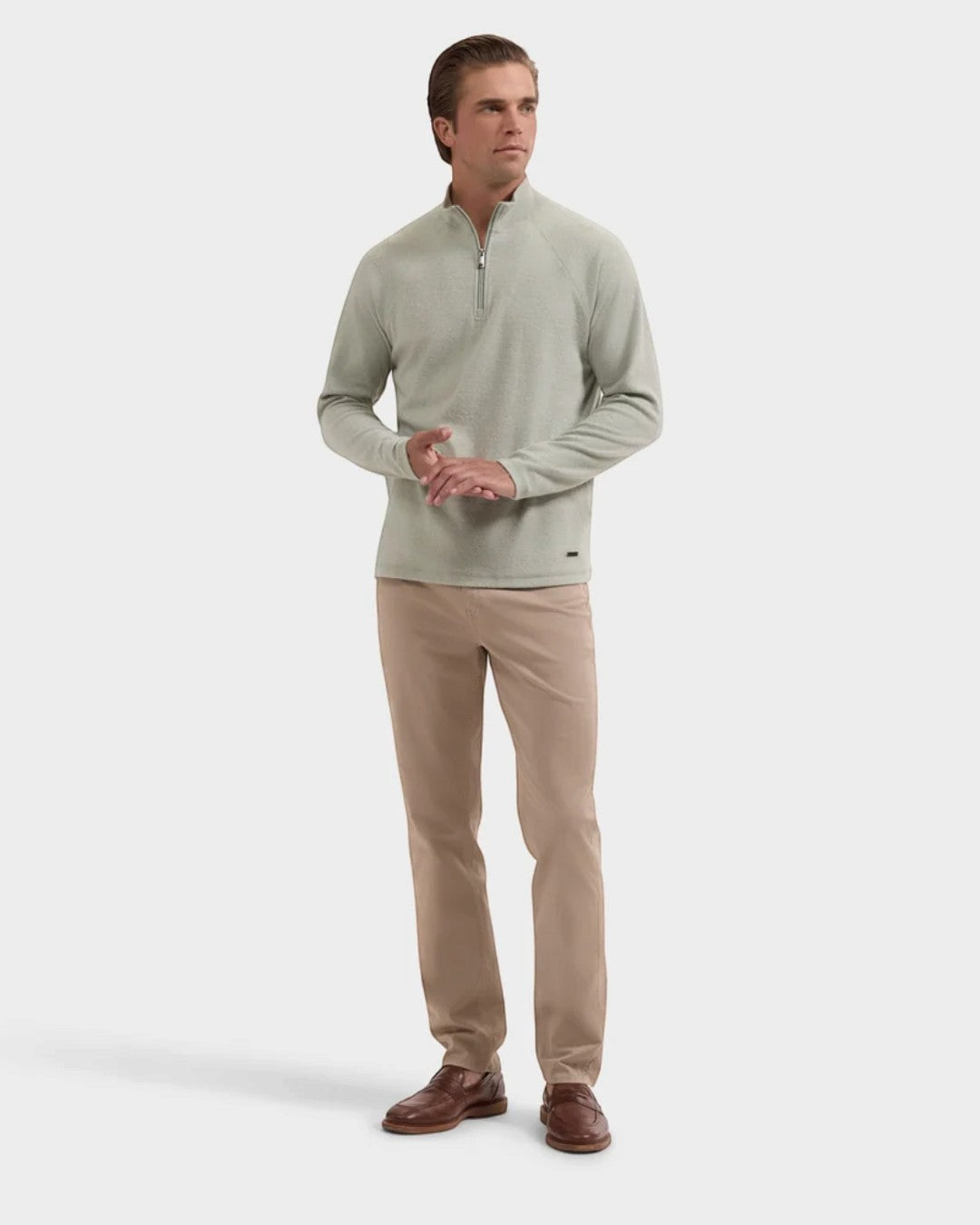 Bugatchi Chevron Quarter-Zip Pullover - Avocado-S-BUGATCHI-Levy's Clothier