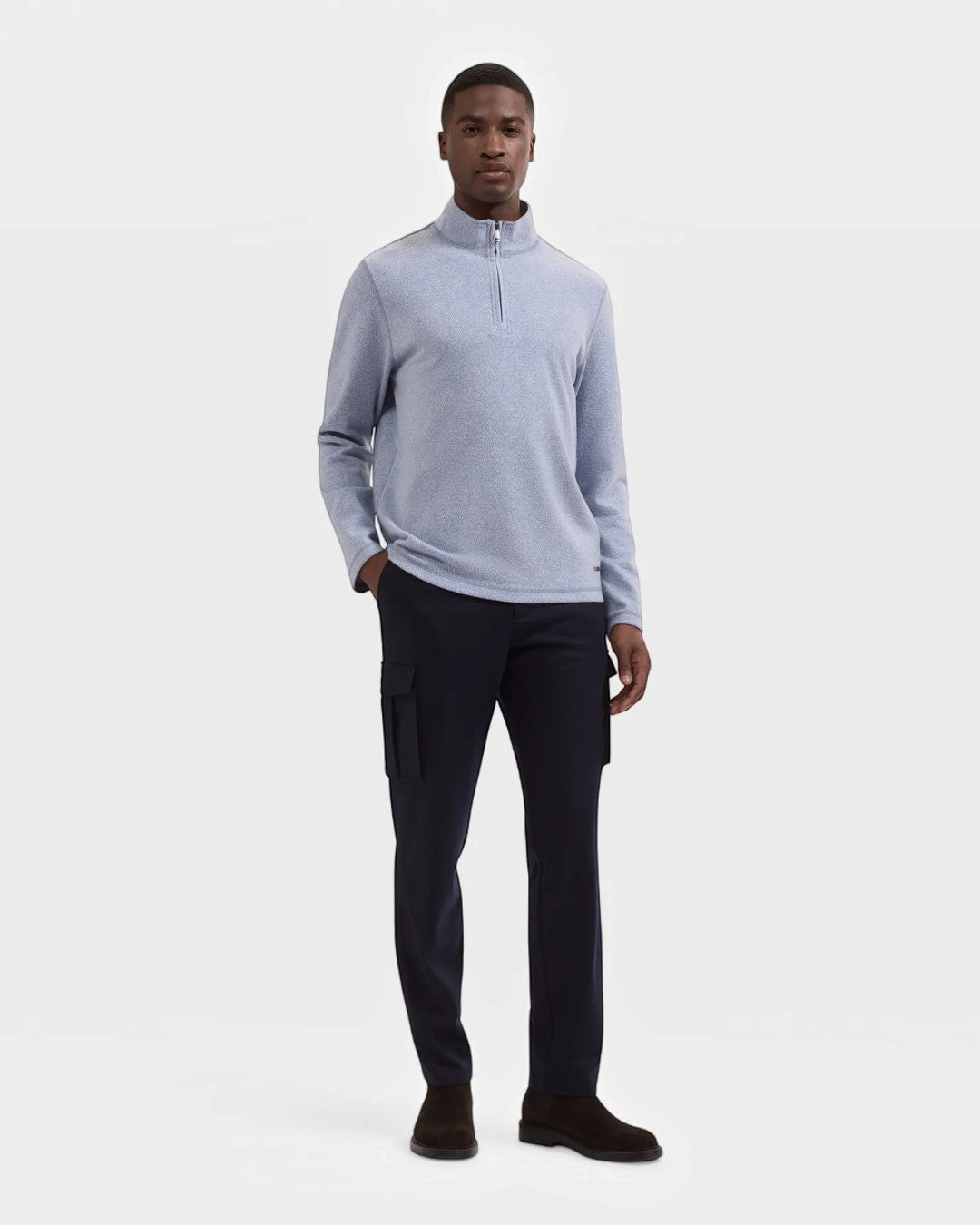 Micro Stripe Quarter-Zip Pullover in Steel-S-STEEL-BUGATCHI-Levy's Clothier