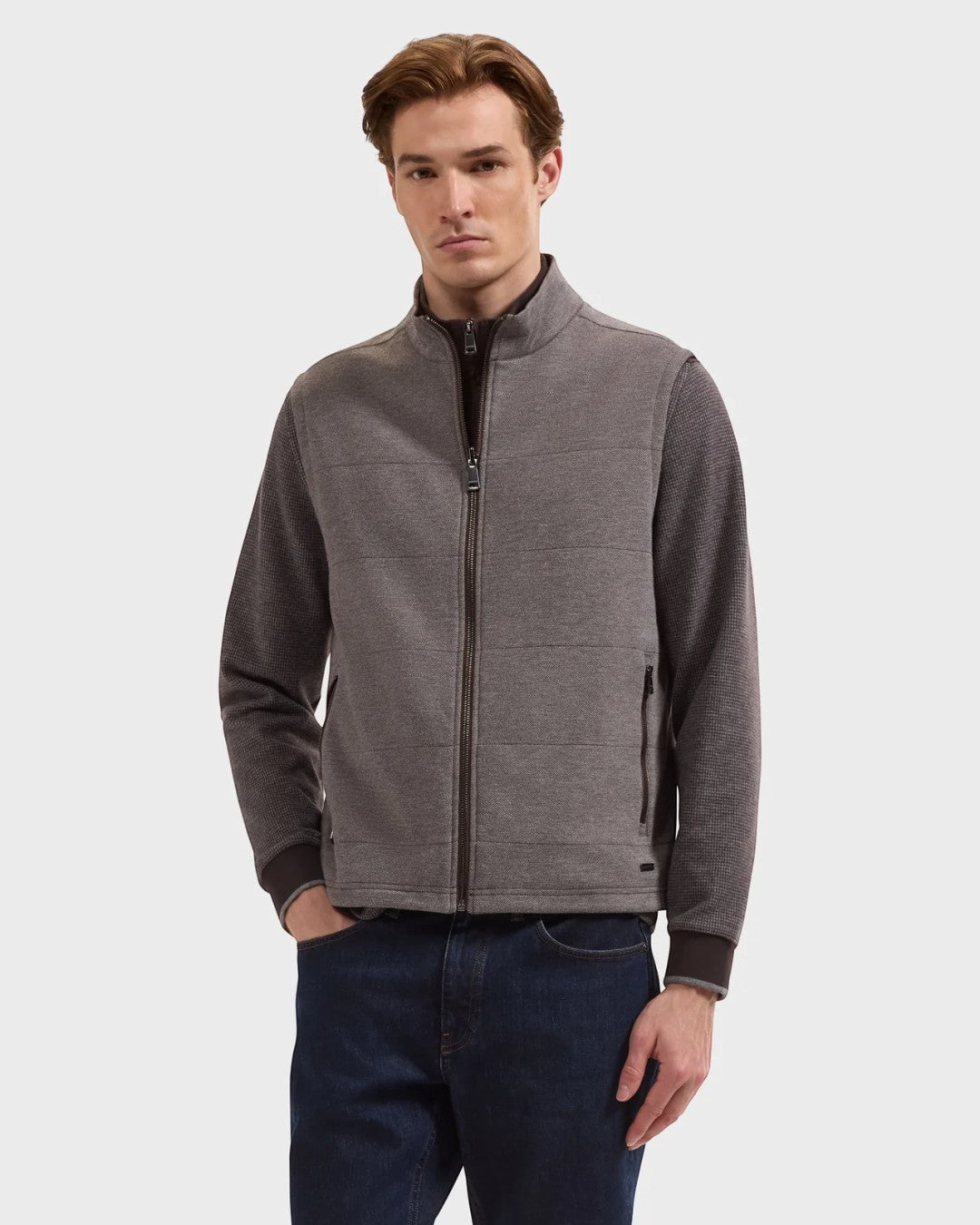Reversible Micro Stripe Zip Knit Vest in Chocolate-M-Chocolate-BUGATCHI-Levy's Clothier