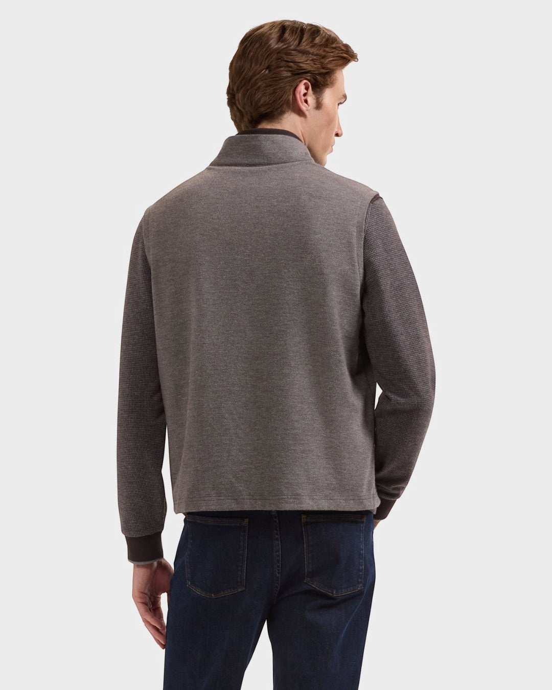Reversible Micro Stripe Zip Knit Vest in Chocolate-M-Chocolate-BUGATCHI-Levy's Clothier