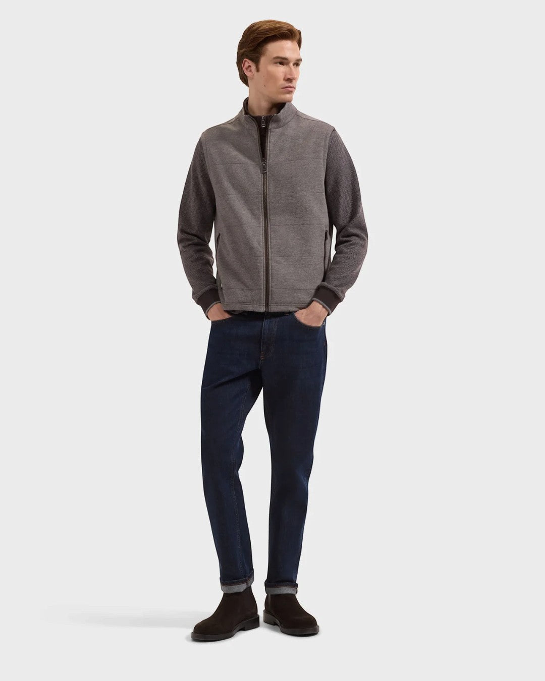 Reversible Micro Stripe Zip Knit Vest in Chocolate-M-Chocolate-BUGATCHI-Levy's Clothier