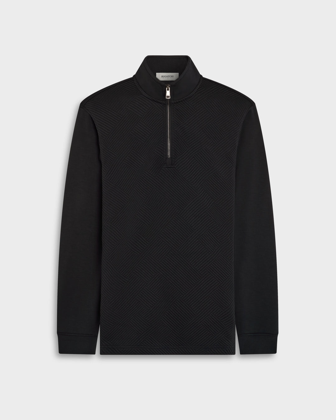 Soft Touch Geometric Jacquard Quarter-Zip Pullover in Black