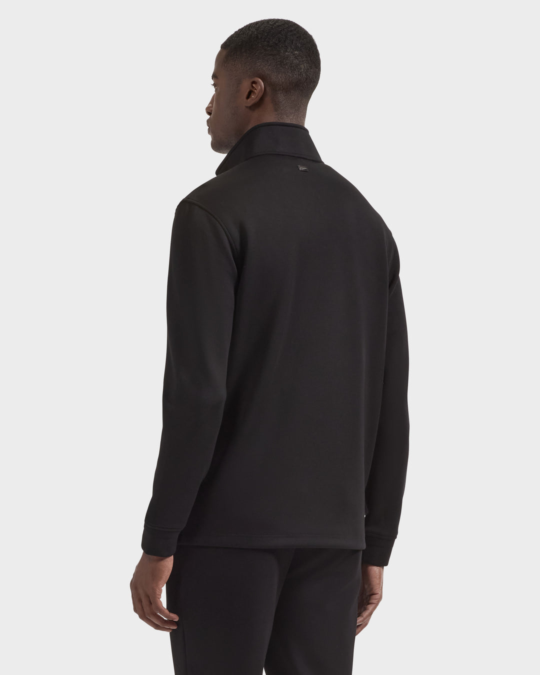 Soft Touch Geometric Jacquard Quarter-Zip Pullover in Black
